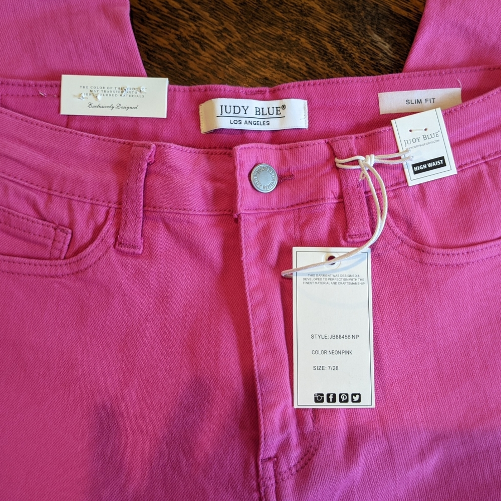 Judy Blue sz 7/28 Jean Neon Pink 11in high rise 27 inseam